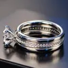 2020 weibliche Weiße Braut Hochzeit Ring Set Echt Sterling Silber 925 Schmuck Mit Zirkon Stein Verlobung Ringe für Frauen