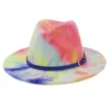 Trend Tie Dye Printed Color Fedora Hat For Women Lady Girl Men Boy Unisex Dress Party Felt Jazz Cap Blue Belt Docor6676491