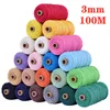 3mm x 100m Cotton Cord Kolorowe Liny Nici Twisted Macrame String DIY Handmade Home Wedding Tekstylne Dekoracyjne Okładanie