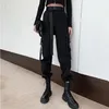 QWEEK Gothic Black Cargo Pants Femmes Hippie Streetwear Automne Harajuku Pantalon ample pour femme Rave Punk Straight Oversize 211216