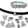 Colgantes de letras deslizantes de diamantes de imitación completos de A-Z de 10mm, colgantes de 26 letras del alfabeto inglés, colgantes de abalorios para mujeres y hombres, collar de pulsera DIY