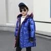 Shiny Down for Boys Jacket Coat Winter Kids Fashion Glasses Hatt Long Two-Way Zipper 201216