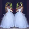 로맨틱 볼 가운 웨딩 드레스 흰색 레이스 깎아 지른 소매 신부 가운 얇은징 사우디 아라비아 멍청이 맞춤형 P141