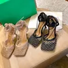 Tacchi firmati Donna tacco alto SPARKLE STRETCH Sandali Pantofole Moda in pelle con strass Mesh Sandalo diapositive Designer Ladie WYPM # 2022 Scarpe eleganti di alta qualità