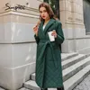 Cotton padded long winter coat female Casual pocket sash women parkas High street tailored collar stylish overcoat 201127