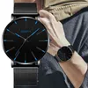 Orologio da uomo minimalista alla moda ultra sottile Orologio da uomo al quarzo con cinturino in maglia di acciaio inossidabile da uomo semplice Reloj Hombre