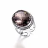 Autêntica Prata 925 Anéis Exagerados Smoky Quartzo Faceted Ring Mulheres Natural Stone Abertura Tipo Fine Jóias Y1128