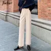 Jielur Korean Style Wide Leg Pant's Winter Loose raka kvinnliga höga midja Fashion Svart ullbyxor M-XXL 220211