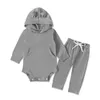 Kids Clothing Sets Boy Girls Ears Hooded Long Sleeve Romper Top + Pants 2Pcs/Sets Boutique Children Solid Outfits M3155