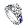 Real 925 Sterling Silver Ring Gemstones Handmade Cubic Zirconia Anel com Sapphire Casamento Engajeito Delicado Mulheres Jóias Novo B1205