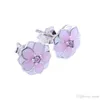 Pink Magnolia örhängen Vackra kvinnliga smycken med originallåda för 925 Sterling Silver Flower Stud Earring Sets9839112