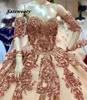 Abiti da ballo Quinceanera scintillanti in oro rosa 2022 Modern Sweetheart Applique in pizzo Paillettes Ball Gown Tulle Vintage Evening Party240z