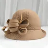 Stingy Brim Chapéus Lady Chic Flor Assimétrica Cloche Cap Mulheres 100 Lã Feltro Fedora2657107