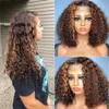 Curly Human Hair Wig Honey Blonde Ombre 13x1 Brasiliansk brun färg Deep Water Wave Highlight Spets Front Wigs82054128303017