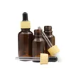 False Wood Plastic Lid Empty Brown Glass Filling Bottle Cosmetic Packaging Containers Essential Oil Rubber Dropper Vials 5ml 10ml 15ml 20ml 30ml 50ml 100ml