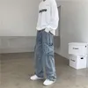 Mens hip hop jeans tvättade vintage överdimensionerade denim byxor för män stora fickor plus storlek bredben byxor