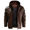 Veste d'hiver en cuir épais pour hommes, capuche de moto, manteau d'extérieur, polaire chaude, vestes en cuir décontractées, coupe-vent de bombardier masculin LJ201029