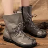 Cevabule de couro genuíno feito à mão de inverno mulheres ocidentais redondas botas de pé sapatos mulher .zxw-1806 201124