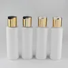 100ml X50 White Round Empty PET Travel Bottle With Gold Aluminum Disc Top Cap Press Family Bottles Container 3.3oz