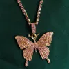 Estilo de moda Hiphop colar borboleta colar de pingente de cristal completo colares de diamantes para mulheres geladas fora bling borboleta colar de jóias