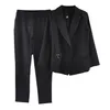 MVGIRLRU Office Lady Work Pants Suits Women Slim Long Sleeve Sashes Blazer + Straight Pants Elegant Two Piece Set T200702