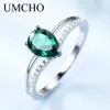 Umcho Green Emerald Gemstone 링 여성용 925 스털링 실버 쥬얼리 낭만적 인 클래식 워터 드롭 러브 링 Y0420