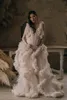 Długa elegancka sukienka wieczorowa 2021 V-Neck Szampan Tulle Sukienki ciążowe dla fotografii Strzelać Szata Kobiet w ciąży Fomral Suknie