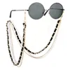 1 Pc Marca Designer Canal Sunny Cord White Black Leather Eyeglasses / Óculos De Sol / Máscara Suporte Cadeia de Cadeia de Cadeia Colar de Pérolas