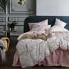 葉の花の鳥の羽毛布団のカバーセットぼろぼろネイビーブルーエジプト綿のベッドシート4個台の寝具セット隠されたジッパーピローシャムT200706