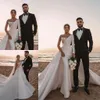 2021 Mermaid Wedding Dresses One-Shoulder Long Sleeve Lace Satin Bridal Gowns Custom Made Lace-up Back Detachable Train Wedding Dress