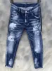 Fashionable European and American men's casual jeans in high-grade washed hand-worn tight ripped motorcycle jean DS9605180u