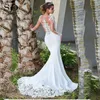 Vintage Mermaid Wedding Dress Scoop-Neck Full Sleeves Wedding Gowns Zipper Back Lace Satin Bride Dress Robe Mariee Dentelle 201114