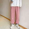 Homens casuais calças corduroy cor-de-rosa calças largamente perna hip hop harajuku streetwear harem corredgers g0104