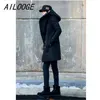 Ailooge 브랜드 의류 남자의 겨울 재킷 한국 패션 플러스 크기의 후드 끈 모직 코트 남자 더블 가슴 슬림 긴 코트 남성 lj201109