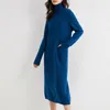 Women Dress Longer 100% Cashmere and Wool Knitted Jumpers New Fashion Winter Turtleneck Dresses Female Midcalf Pullovers 201110