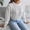 Женский пуловер свитер джемпер вязаный твердый цвет винтажный стиль элегантный длинный рукав обычный подходящий свитер кардиганы круглые шеи осень зима синий серый w m8xl #