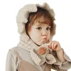 Children's woolen hats autumn and winter cute baby ear caps girls scarf hat one cap GD1138