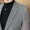 Style britannique Mens Blazer Costume Veste Plaid Casual Blazer Masculino Stade De Mariage Hommes Robe Manteau Veste Costume Homme 201104