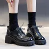 Primavera Autunno Donna Oxford Scarpe Diamond Plaid Lace Up Scarpe in pelle Tacchi alti Scarpe con plateau casual Nero Zapatos Mujer 9438N