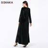 Siskakia Robe femmes Automne Hiver Nouveau Velours Floral Broderie Robes Longues Manches Longues Plus La Taille O Cou Musulman Vêtements 201125