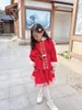 2021 Chinese New Years Red coat Long-Coats Age For 3 - 12 Yrs Teenage Girls Autumn Winter Thick Warm Artificial Fur Outerwear