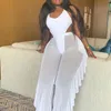 In-X Mesh sexy Strandkleidung Durchsichtige Bikinihose Weiße Rüschen-Cover-Ups Damen Lange Hose mit hoher Taille Sommer-Badeanzug XL T200608