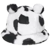 Kvinnor Vinter Fuzzy Plush Bucket Hat Bear Ears Leopard Zebra Cow Fisherman Cap1