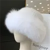 قبعة من الفرو النسائية الحقيقية للنساء ، قبعة رامي ، قبعة أعلى قبعة قبعة ث Fox Fur Brim