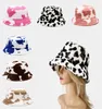 8 Styles Black And White Cow Pattern Fisherman Hat Tourism Outdoor Warm Plush Hat Female Printing Basin Caps DB354