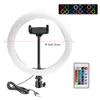 RGB Colorful LED Ring Light 10 Inch 160CM Stand Rainbow Ringlight USB With Phone Stand 16 Light Colors For Live Broadcast Po6679793