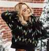 Women's Sweaters Women Christmas Long Sleeve O-Neck Sweater Shiny Tinsel Colorful Lights Jacquard Jumper Top Holiday Loose Knitwear Shirt