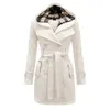 YMING femmes hiver Double boutonnage pois à manches longues manteau mi-longueur Outwear Trench vérifier capuche manteau 201218