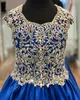 Royal Blue Satin Pageant Jurk voor Teens Juniors 2021 Sparkle Bling Crystals Lange Pageant Jurk voor Little Girl Rits Formele Party Rosie