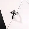 Ring Vintage Black Big Cross Opening Ringar För Kvinnor Party Smycken Män Trendig Gotisk Metall Färg Finger Halloween Presenter Anillos